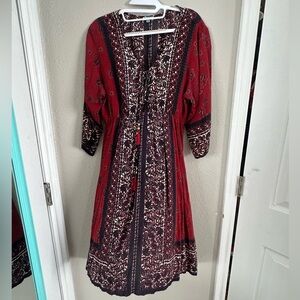 Nostagia Bohemian Red and Black Knee Length Dress M